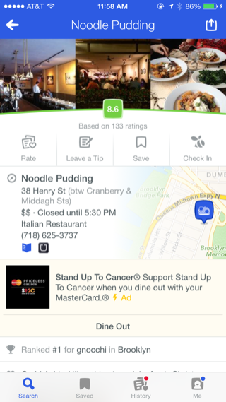 Foursquare iPhone detail views, maps screenshot